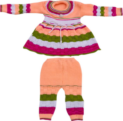 L Fashion Striped Round Neck Casual Baby Girls Multicolor Sweater