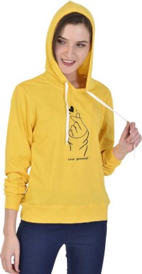 SPECIALWEAR Typography Women Hooded Neck Yellow T-Shirt