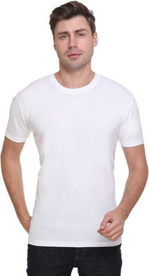 AMSHA Solid Men Round Neck White T-Shirt
