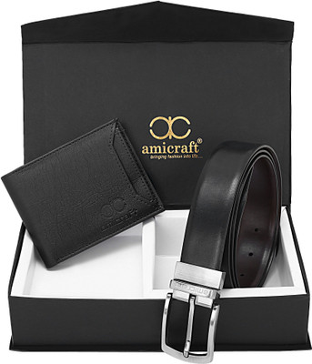 Amicraft Wallet & Belt Combo(Black)