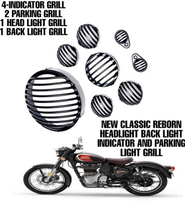 imad NEW HEAVY METAL GRILL FOR NEW ROYAL ENFIELD CLASSIC REBORN Bike Headlight Grill(Black)