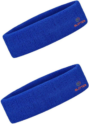 Glitter Workout Headband Moisture Wicking & Non-Slip Exercise for All Sports Games Set of 2 Royal Head Band(Blue)