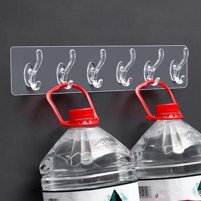 RadhaTex Self Adhesive Cloth Hanger Hook With 6 Hook Pack of 4, WaterProof Hook Rail 6(Pack of 1)