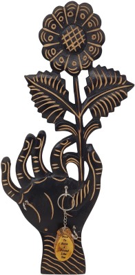 DESI KARIGAR Antique Flower Shape With Hand Carving Work Key Holder Wood Key Holder(4 Hooks, Black)