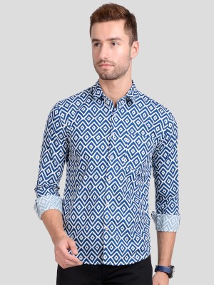 Paul Street Men Geometric Print Casual Blue Shirt