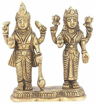 vrindavan shopi Lakshmi Narayan Idol/Maha Laxmi Vishnu Bhagwan Brass Idol 600gms Decorative Showpiece  -  10 cm(Brass, Gold)