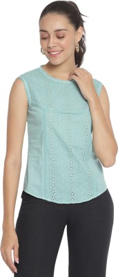 Marc Loire Casual Embroidered Women Green Top