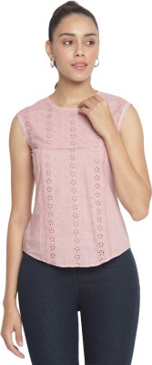 Marc Loire Casual Embroidered Women Pink Top