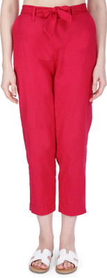 Plus Size Regular Fit Women Pink Trousers