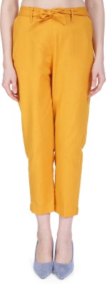 Plus Size Regular Fit Women Yellow Trousers