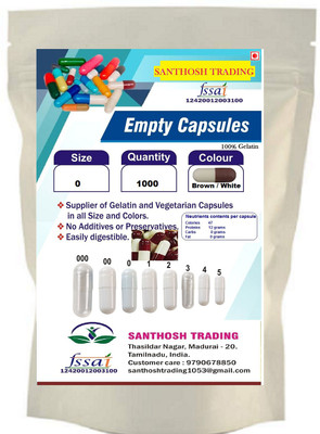 santhosh Trading Pharma raw materials size 0 Brown/White Empty Capsules(1000 No)