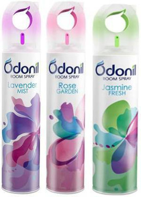 Odonil JASMINE, LAVENDER MIST, ROSE GARDEN Car Freshener Spray Spray, Air Freshener for Home & Office (Rose, Jasmine, Lavender Sandal)(3 x 240 ml)