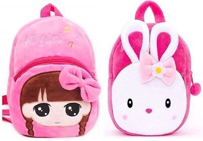 KIDBIRD Soft Toy Boy Hello Kitty & Rabbit Plush Bag For Cute Kids 2-5 Years (Multicolor) - 14 cm 14 L Backpack(Pink)