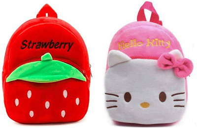 A Little Swag AVK_Combo of 2 red strawberry , pink hello kitty_723 10 L Backpack(Multicolor)
