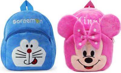 KIDBIRD Soft Toy Boy Doramon & Minnie Plush Bag For Cute Kids 2-5 Years (Multicolor) - 14 cm 14 L Backpack(Blue, Pink)