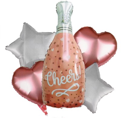 Party Pack Printed Cheers Bottle Theme Foil Balloon 5 pc Set For Birthday Bride to be Decoration Balloon(Gold, Pack of 5)