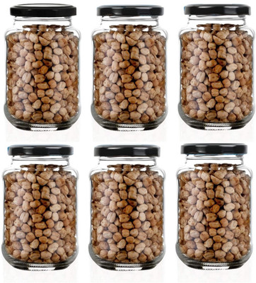 vetreo Glass Grocery Container  - 400 ml(Pack of 6, Black)