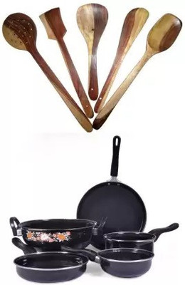 Maharajee Bajarangi Induction Bottom Non-Stick Coated Cookware Set(Aluminium, 10 - Piece)