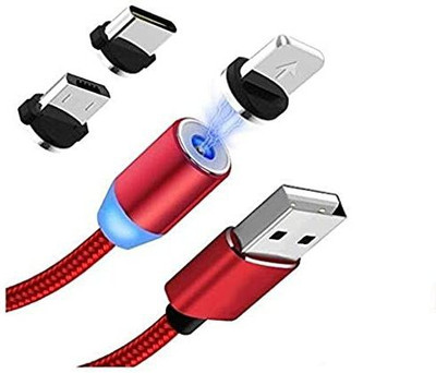 IMMUTABLE Magnetic Charging Cable 1 m 49 |Shine Magnetic Data Cable Ultra Fast Charging Cable, 360 Degree Rotation 3in1 Jack, LED Indicator Light Cable Flowing Light USB Charging Cable LED Data Cable 2A 1m Magnetic Charging Cable 2 A 1 m Magnetic Charging Cable(Compatible with All mobile, Multicolor