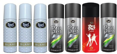 MONET 3 PASSPORT BLACK , 3 BLANC , 1 ROCKSTAR DEODORANTS Body Spray  -  For Men & Women(280 ml, Pack of 7)