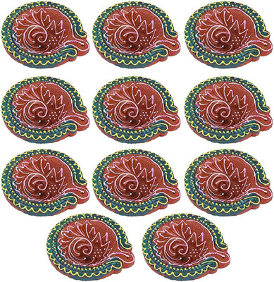 morir Handmade Clay Diya for Diwali Gift/Decorations/Natural Earthen Oil Lamp/Traditional Diyas for Pooja Multicolour (Set of 11 Pcs) Pottery (Pack of 11) Table Diya Set(Height: 2.5 inch)