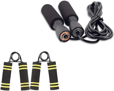 Dr Pacvu Trusted By Dr. Pack of 3 Combo | Foam Handle Hand Gripper For Increase Arms and fingers Physical Strength with Foam Handle Jumping Skipping Rope For Home Gym Body Stretching and Physcial Fitness | Hand Gripper and Jumping Skipping Rope | For Mens, Women, Adults | Athletes Choice Fitness Acc