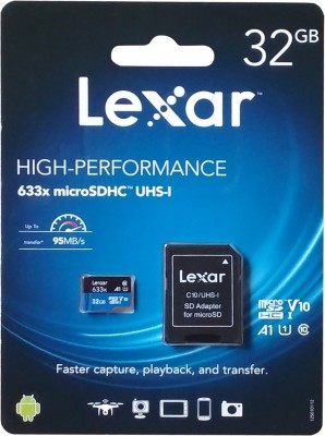 Lexar High-Performance 633x 16 GB MicroSDHC Class 10 95 MB/s Memory Card(With Adapter) - at Rs 749 ₹ Only