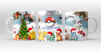 AD Gifts “Pokemon Merry Christmas” Printed Coffee and Tea Ceramic | Gift for Kids, Children, Friends, beautiful Ceramic Coffee (325 ml Pack of 1) Ceramic Coffee Mug(325 ml)