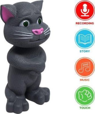 migwow Talking Tom Cat with Recording, Music, Story and Touch Functionality, Voice, Stories and Songs Toy for Kids. (Grey)(Grey)