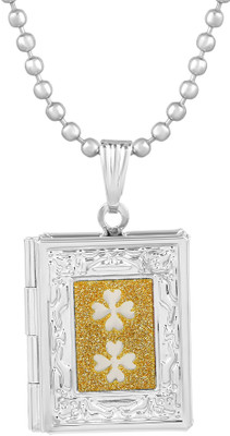 morir Silver Plated Openable 3D Book Shape Photo Pictures Frame Pendant Necklace For Men And Women (Yellow) Silver Brass Pendant