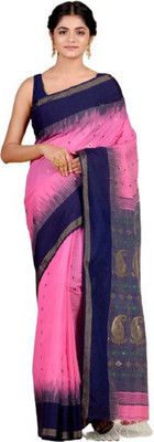 Bakshi Telecom Woven Banarasi Cotton Silk Saree(Pink)