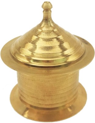 Real Craft Traditional Handcrafted Brass Dotted Sindoor Dani/Box Decorative Showpiece  -  7 cm(Brass, Gold)