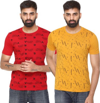 Nidhil Fashion Printed Men Round Neck Red, Yellow T-Shirt