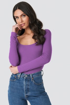 SIGHTBOMB Casual Solid Women Purple Top