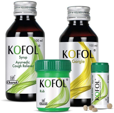 Kofol Range Includes Syrup (100ml), Gargle (100ml), Chewable Tablets (60) And Rub (20.5gm)(Pack of 4, 200 ml, 60 Tablets, 20.5 g)