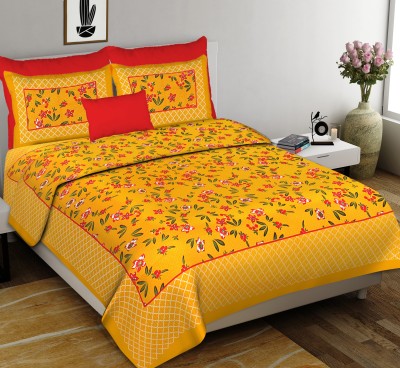 bindass 144 TC Cotton Double Floral Flat Bedsheet(Pack of 1, Yellow)