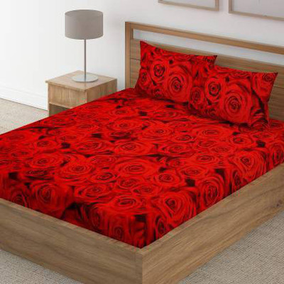 Manish Creation 140 TC Polycotton Double Printed Flat Bedsheet(Pack of 1, Red)