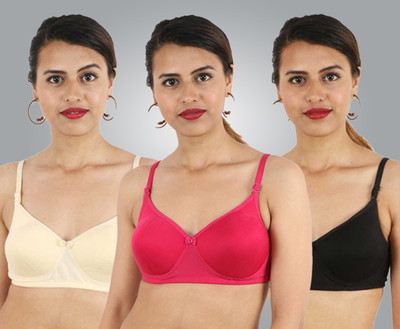 Burghal Style Lizard Combo Seamless Molded Women Bralette Lightly Padded Bra(Pink, Beige, Black)