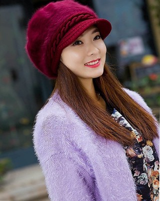 Nicsy Solid Girl's and Women Winter Visor Hat Beret Winter Hat for Women Knit Beanie Cabbie stylish Winter Visor Cap Faux Fur Warm Skullcap Knitted (Pack-1 Cap) Cap