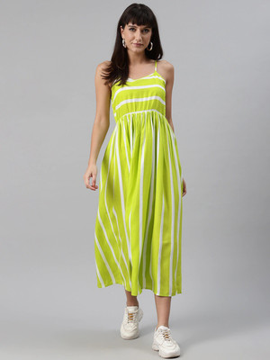 MEERANSHI LIVING Women Fit and Flare Green Midi/Calf Length Dress