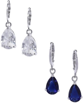 Oomph Combo of 2 Silver Tone White & Blue Teardrop Cubic Zirconia Fashion Cubic Zirconia, Crystal, Zircon Metal Drops & Danglers