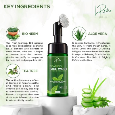 La Rostro Organic Tea Tree Foaming With Tea Tree With Built-in Deep Cleansing Brush For Men & Women - With Aloe Vera & Neem Extracts, Reduces Acne & Pimples, Controls Excess Oil Face Wash(160 ml)