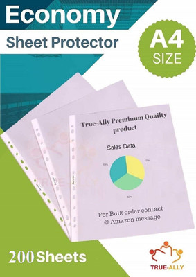 True-Ally Plastic 100 Pcs Transparent Document Sleeves, Leaf Sheet Clear Certificates/Waterproof Sheet Protectors 11 Holes Punched Ring Files Folder (A4Size) (100 Sheets) - (Pack of 2)(Set Of 200, Transparent)