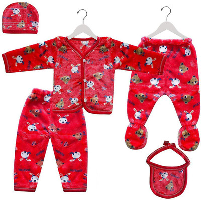 PADDY BABY Baby Boys & Baby Girls Casual T-shirt Bib, Cap, Pyjama, Top(Red teddy)