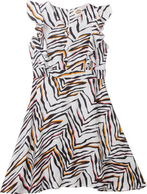 Cub McPaws Girls Midi/Knee Length Casual Dress(White, Sleeveless)
