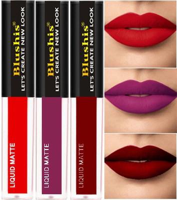 BLUSHIS Smudge proof Waterproof Long lasting Liquid matte Lipstick Non Transfer Common Colour For Daily Use Combo pack of 3(multicolour, 11 ml)