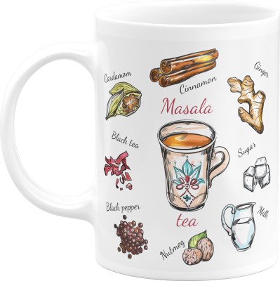PrintingZone Chai Lover Qoutes Masala Chai Printed Ceramic Coffee for Home and Office Tea Cup Birthday Gift for Friend Colleague and Relatives Brother(l) Ceramic Coffee Mug(350 ml)