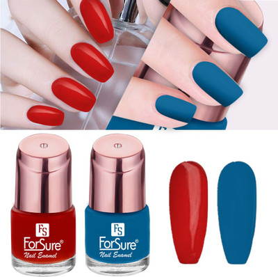 ForSure Glossy Finish Nail Polish With Quick Dry Formula Combo of 2 Indigo Blue , Party Red(Pack of 2)