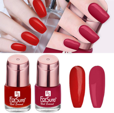 ForSure Glossy Finish Nail Polish With Quick Dry Formula Combo of 2 Perfection Red ,Party Red(Pack of 2)