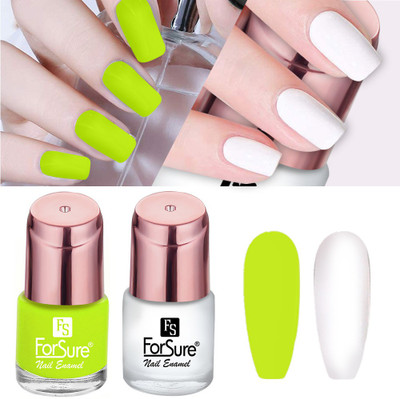 ForSure Glossy Finish Nail Polish With Quick Dry Formula Combo of 2 Sleek White ,Neon Lime(Pack of 2)